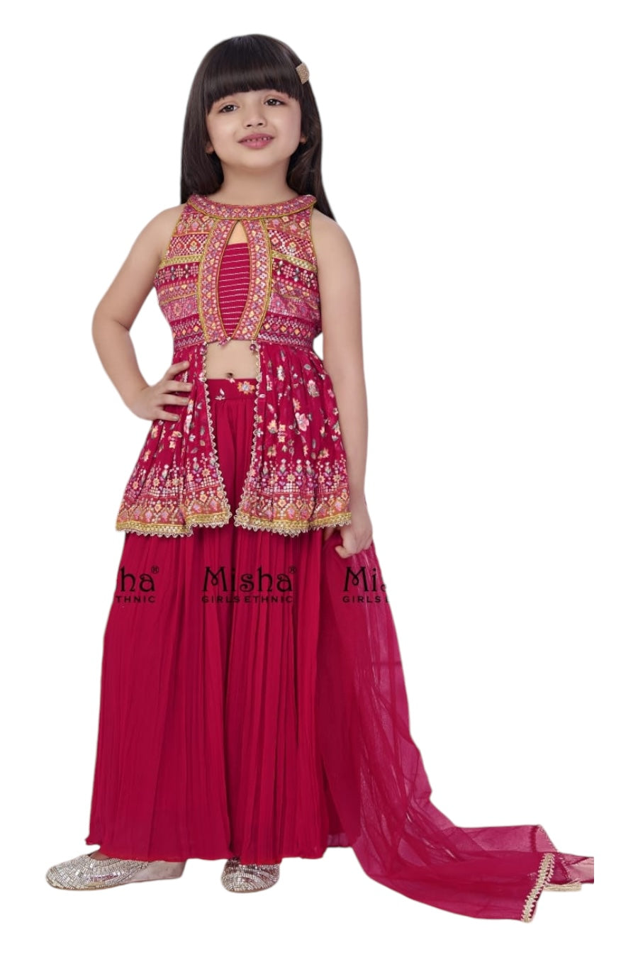 Red Ikat Girls Sharara Set