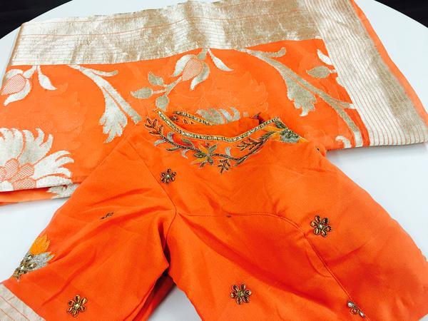 Orange Banarasi Khadi Georgette Saree - Sakkhi Style