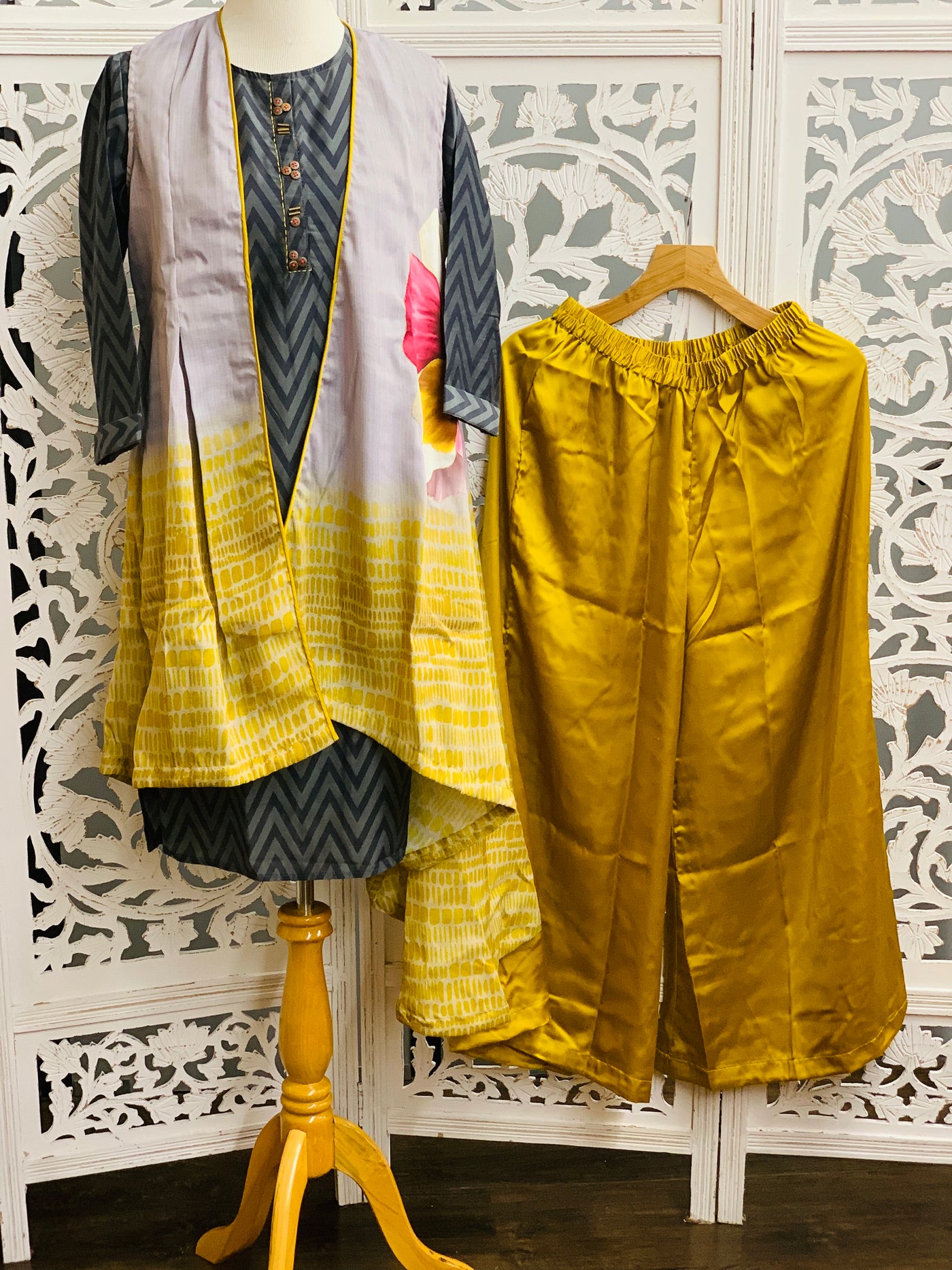 Grey and Yellow Palazzo Suit - Sakkhi Style