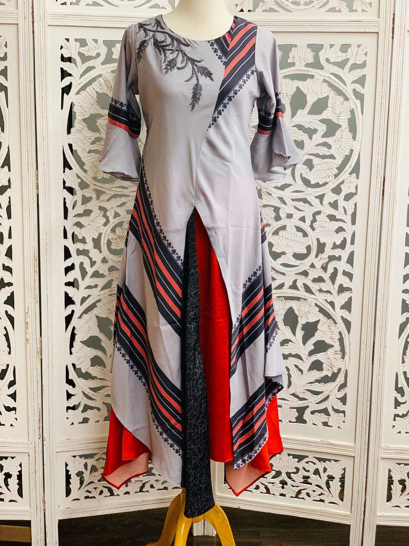 Grey and Red Kurti - Sakkhi Style