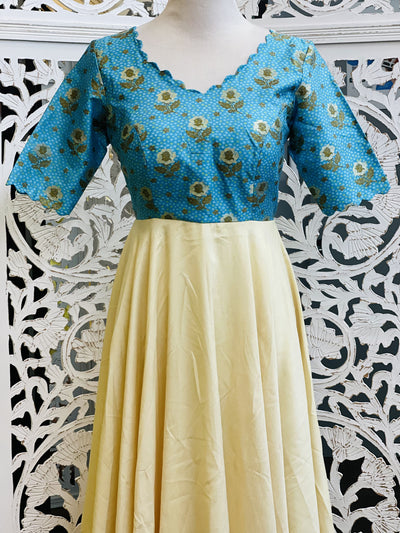 Blue and Cream Long Gown - Sakkhi Style