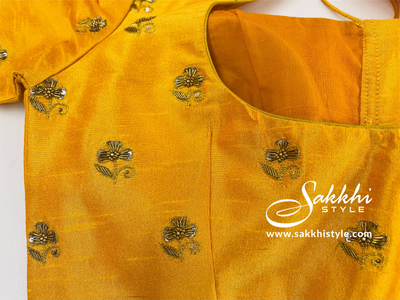 Yellow aari work cotton slub blouse - Sakkhi Style
