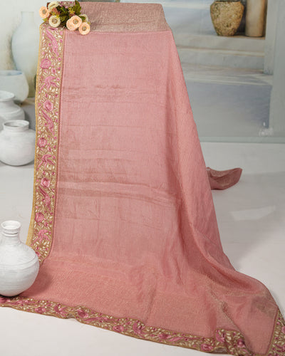 BLUSH PINK CRUSHED TISSUE SAREE