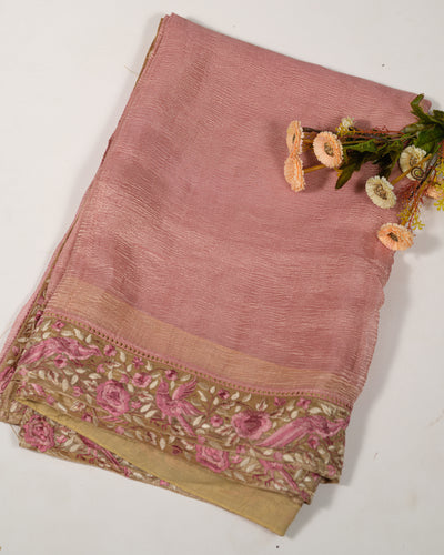 BLUSH PINK CRUSHED TISSUE SAREE