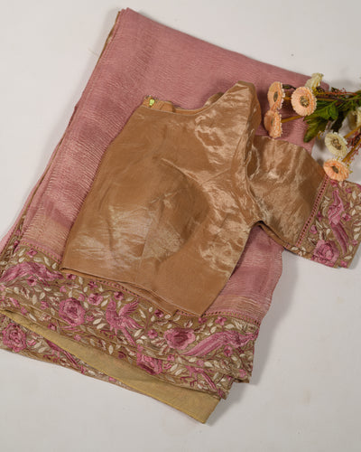 BLUSH PINK CRUSHED TISSUE SAREE