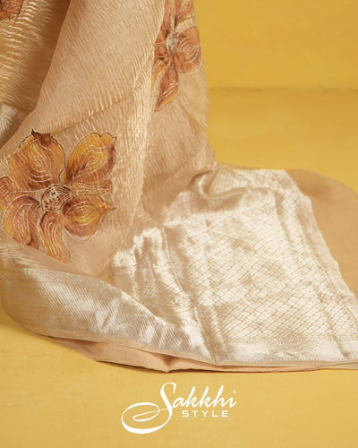 CREAM EMBROIDERED CRUSHED TISSUE WITH BLOUSE