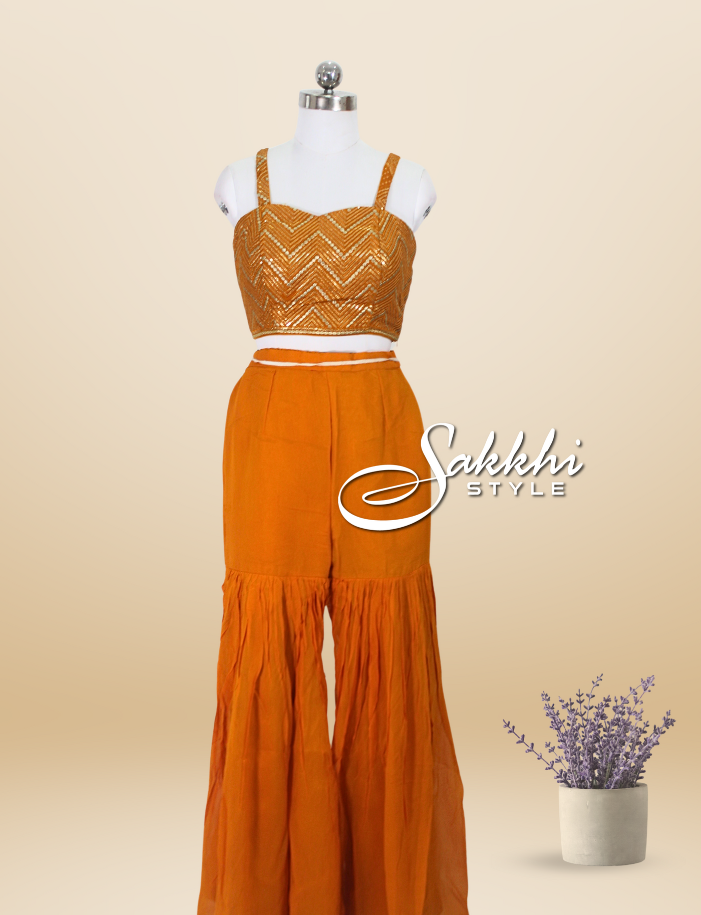 MUSTARD GHARARA SET WITH MULTICOLORED OVERCOAT