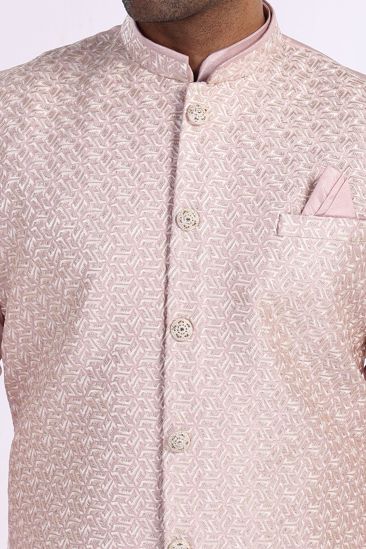 BLUSH PINK KURTA NEHRU JACKET PYJAMA SET