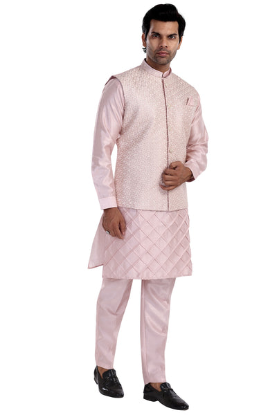 BLUSH PINK KURTA NEHRU JACKET PYJAMA SET