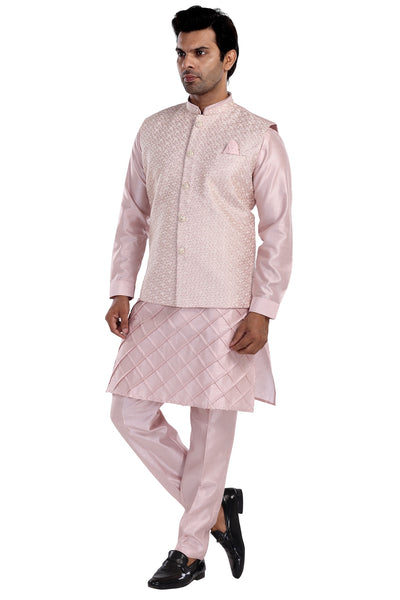 BLUSH PINK KURTA NEHRU JACKET PYJAMA SET