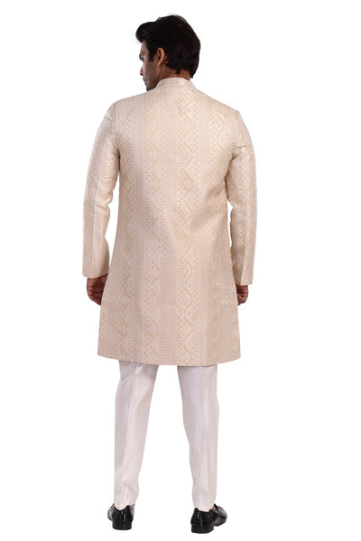 OATMEAL WHITE KURTA LONG JACKET PYJAMA SET