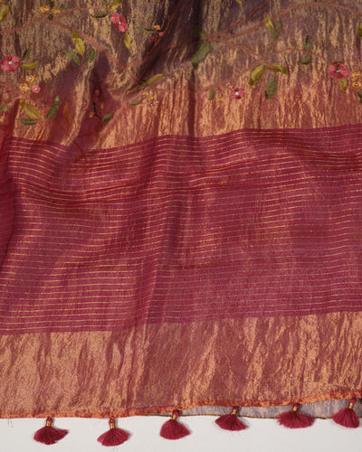 CHOCOLATE BROWN TISSUE EMBROIDERED SAREE