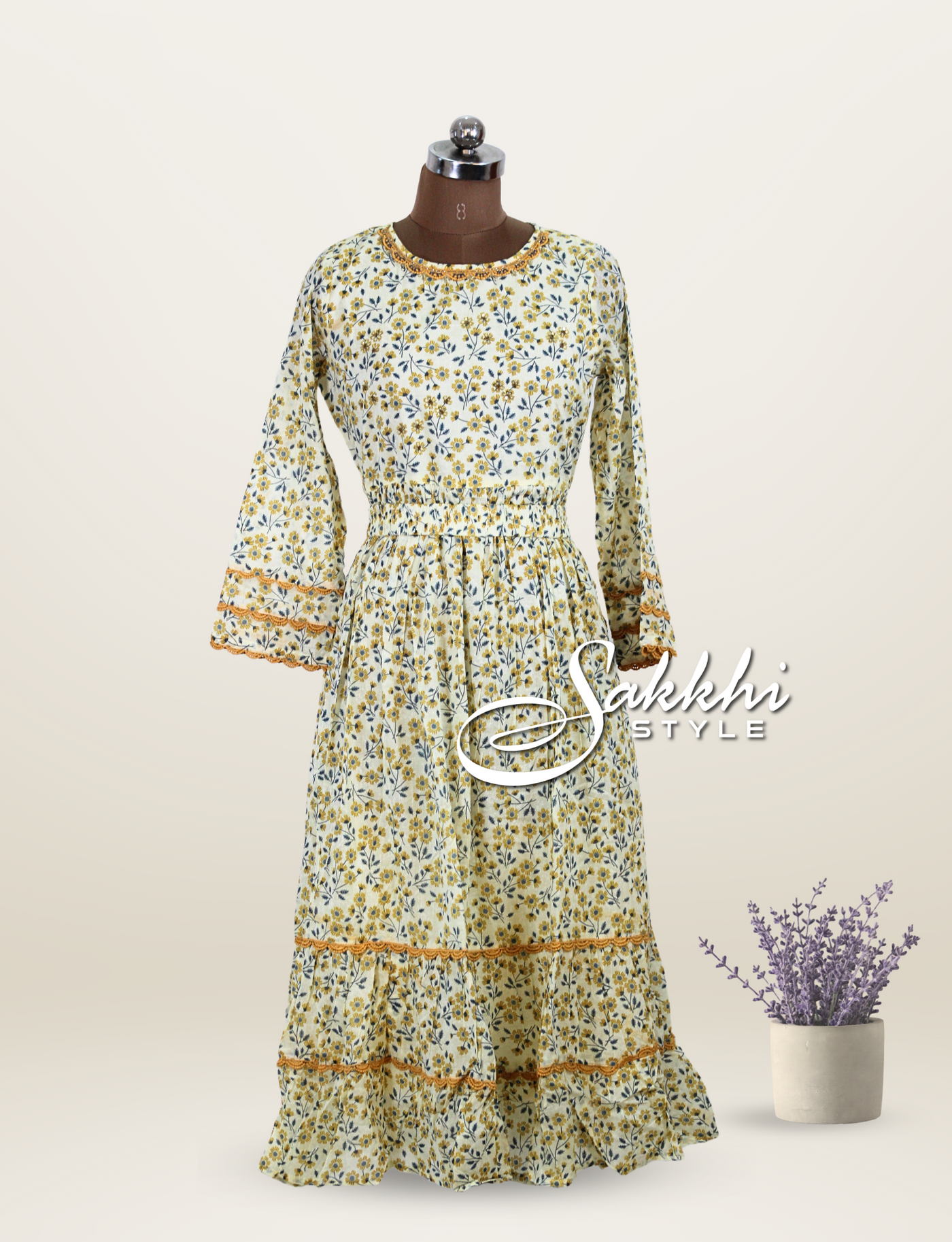 FULL LENGTH MULMUL COTTON KURTI WITH FLORAL PRINTS