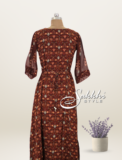 PRINTED GEORGETTE GOWN IN BROWN HUES