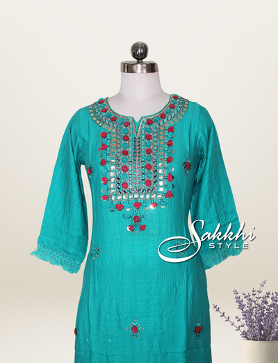 PERSIAN GREEN TWO PIECE COTTON KURTI SET