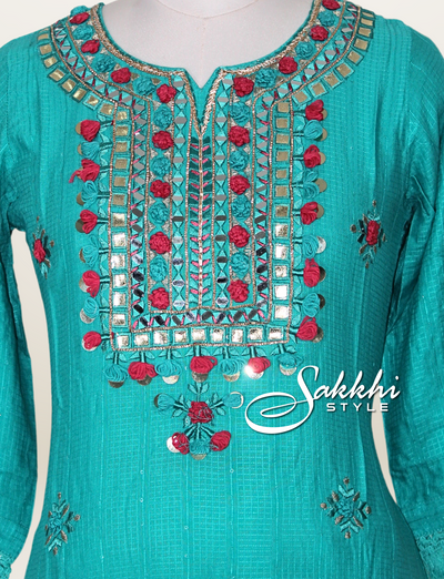 PERSIAN GREEN TWO PIECE COTTON KURTI SET