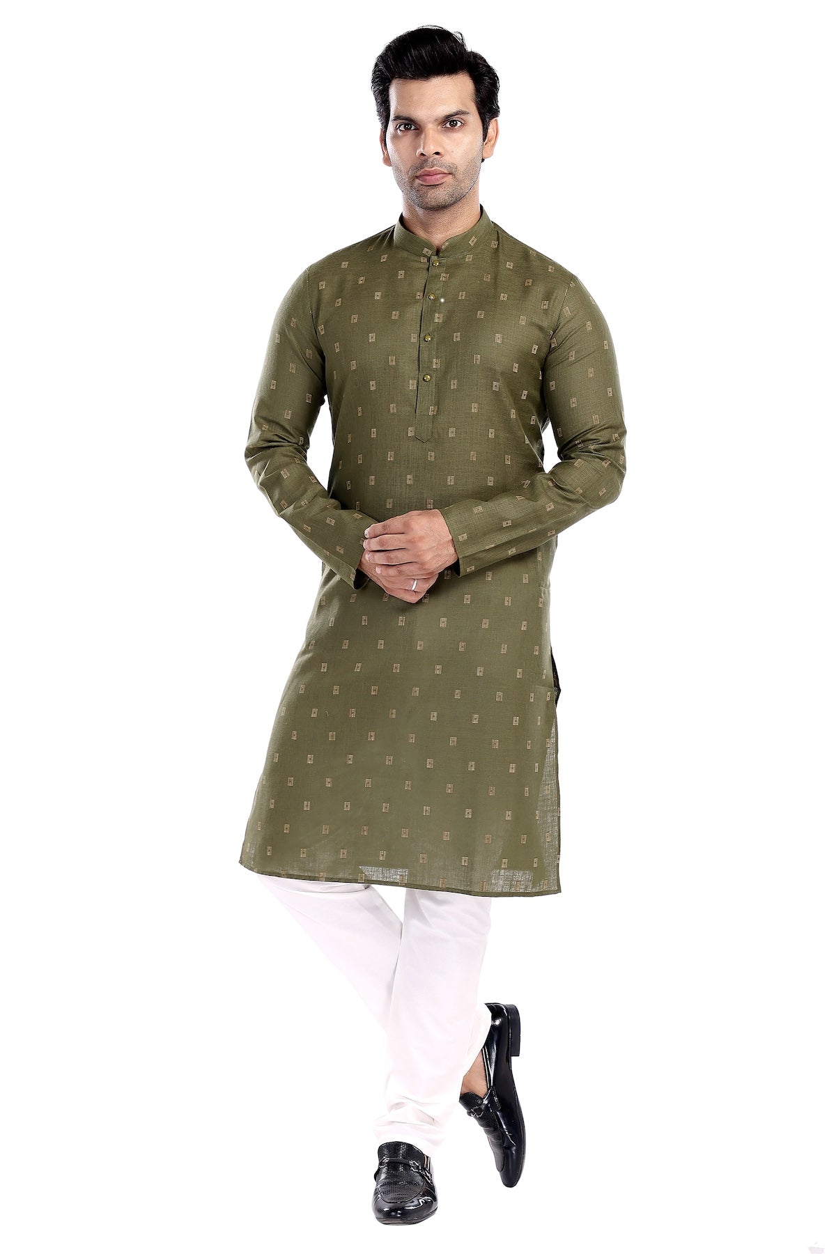 OLIVE GREEN KURTA PYJAMA SET