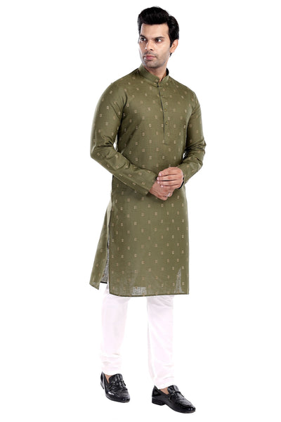 OLIVE GREEN KURTA PYJAMA SET