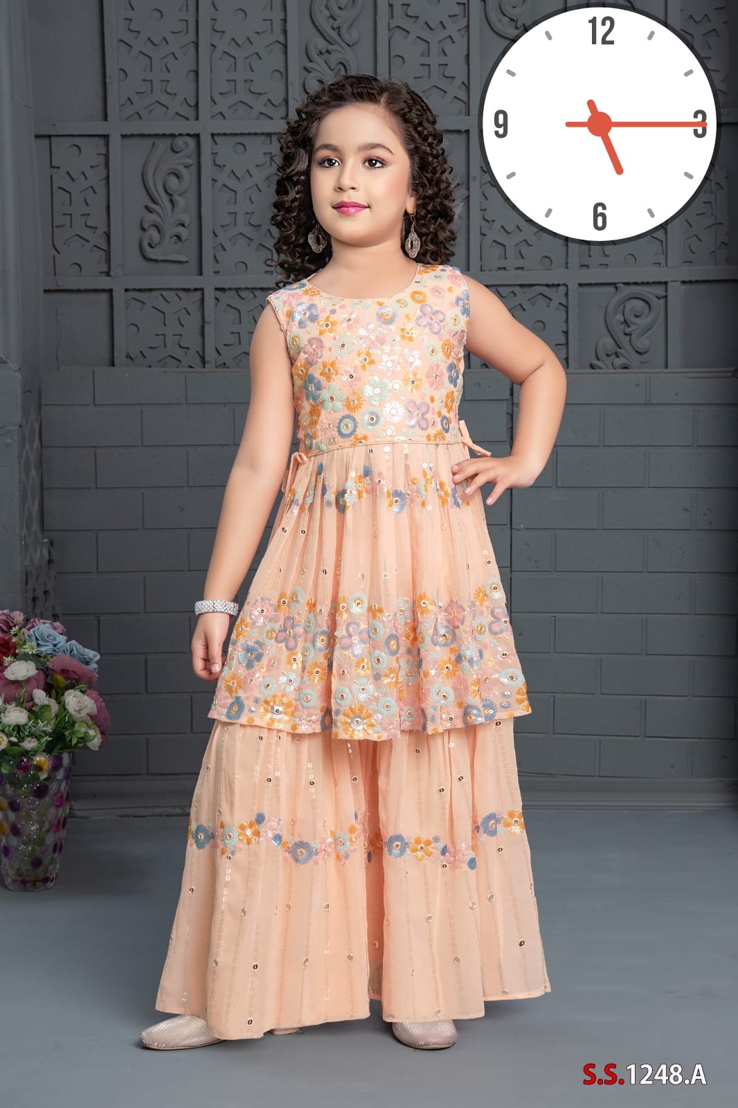 PEACH COLOUR GHARARA SET WITH THREAD EMBROIDERY - Sakkhi Style