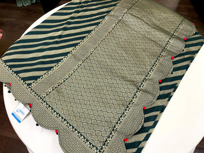 DARK GREEN SOFT SILK SAREE WITH A CONTRAST RED COLORED BLOUSE