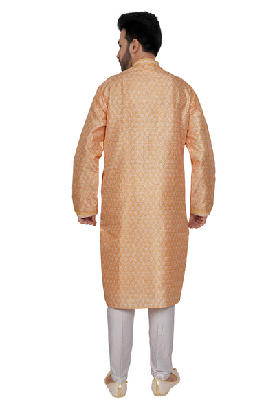 LIGHT YELLOW KURTA PYJAMA SET WITH SELF PRINTS