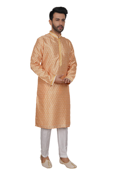 LIGHT YELLOW KURTA PYJAMA SET WITH SELF PRINTS
