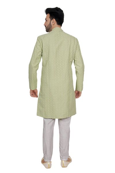 LIGHT GREEN KURTA PYJAMA SET WITH CHIKANKARI WORK