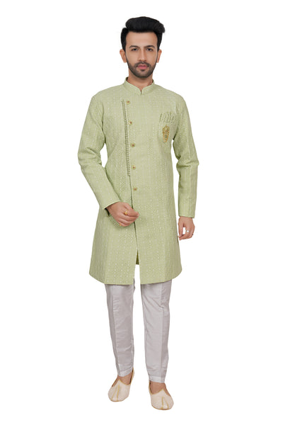 LIGHT GREEN KURTA PYJAMA SET WITH CHIKANKARI WORK