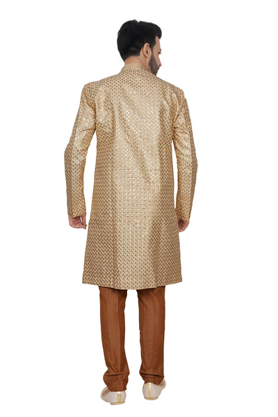 BEIGE AND BROWN KURTA PYJAMA SET WITH SEQUIN WORK