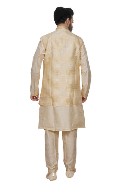 CREAM COLORED KURTA PYJAMA SET WITH SEQUIN WORK JACKET