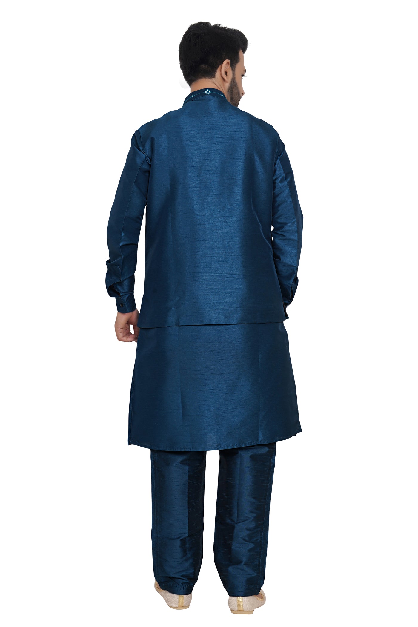 INDIGO BLUE PARTY WEAR KURTA PYJAMA SET WITH JACKET