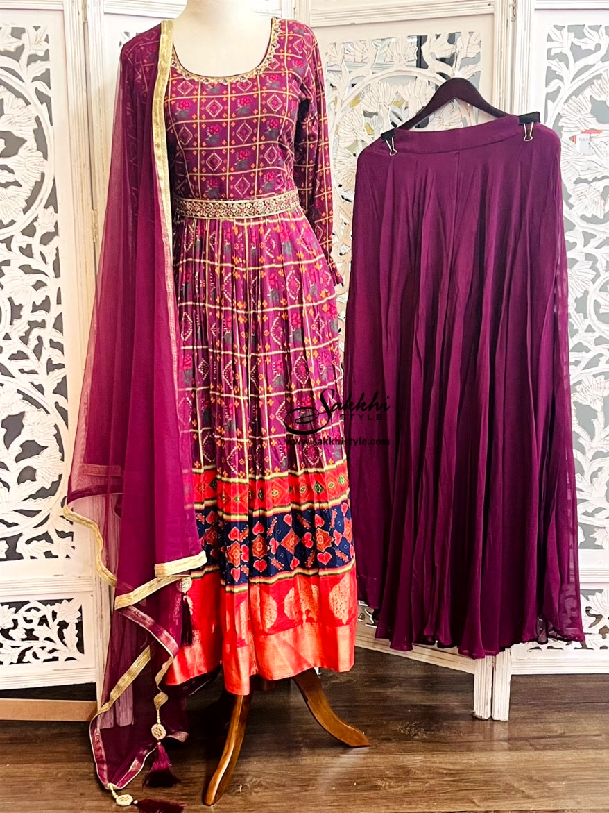 VIOLET COLORED NYRA CUT SUIT SET WITH PATOLA PRINTS PAIRED WITH SHARARA PANTS