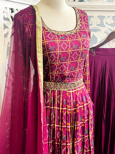 VIOLET COLORED NYRA CUT SUIT SET WITH PATOLA PRINTS PAIRED WITH SHARARA PANTS