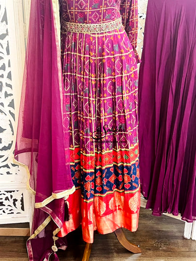 VIOLET COLORED NYRA CUT SUIT SET WITH PATOLA PRINTS PAIRED WITH SHARARA PANTS