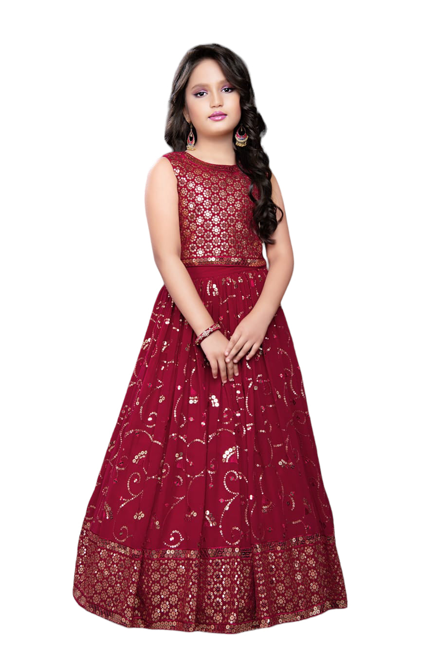 MAROON COLORED TWO PIECE LEHENGA SET WITH INTRICATE SEQUIN EMBROIDERY