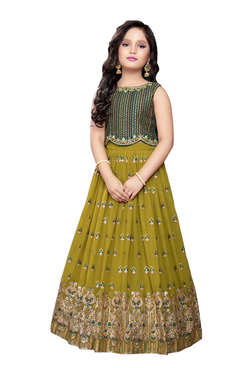 GREEN COLORED TWO PIECE LEHENGA SET WITH THREAD EMBROIDERY