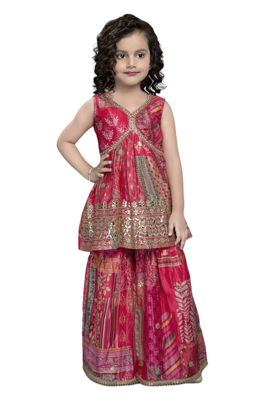 PINK COLORED PRINTED ANARKALI SET WITH ALIA CUT STYLE TOP AND PALAZZO PANTS