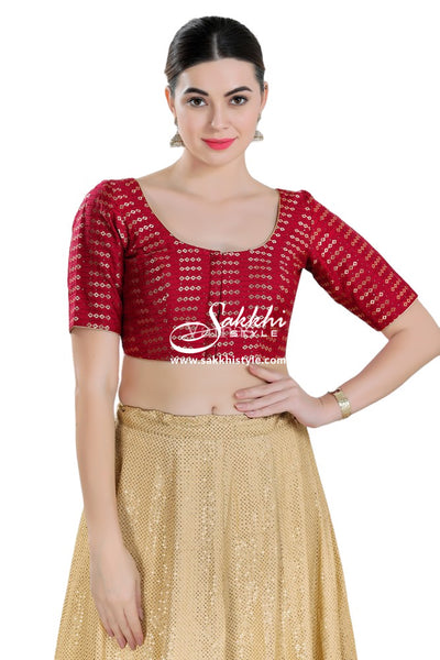 MAROON COLORED ELBOW LENGTH BLOUSE WITH SEQUIN DETAILING