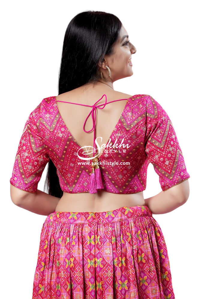PRINTED PINK BLOUSE WITH ELBOW LENGTH SLEEVES