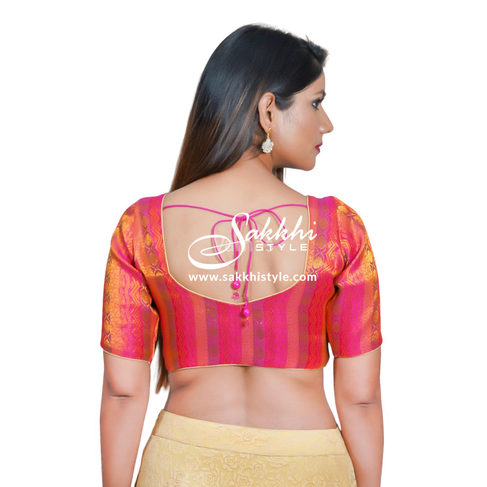 PINK COLORED ELBOW SLEEVED BLOUSE WITH ZARI WORK