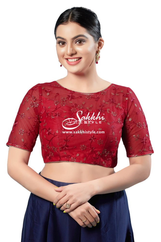 PINK COLORED BOAT NECK BLOUSE WITH THREAD EMBROIDERY