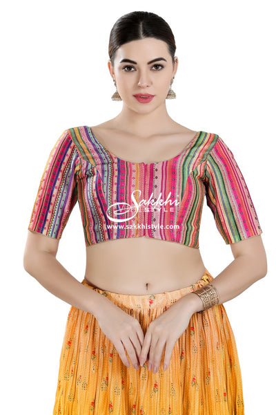 MULTI COLORED PRINTED BLOUSE WITH ELBOW SLEEVES
