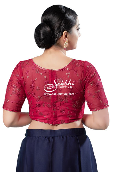 PINK COLORED BOAT NECK BLOUSE WITH THREAD EMBROIDERY