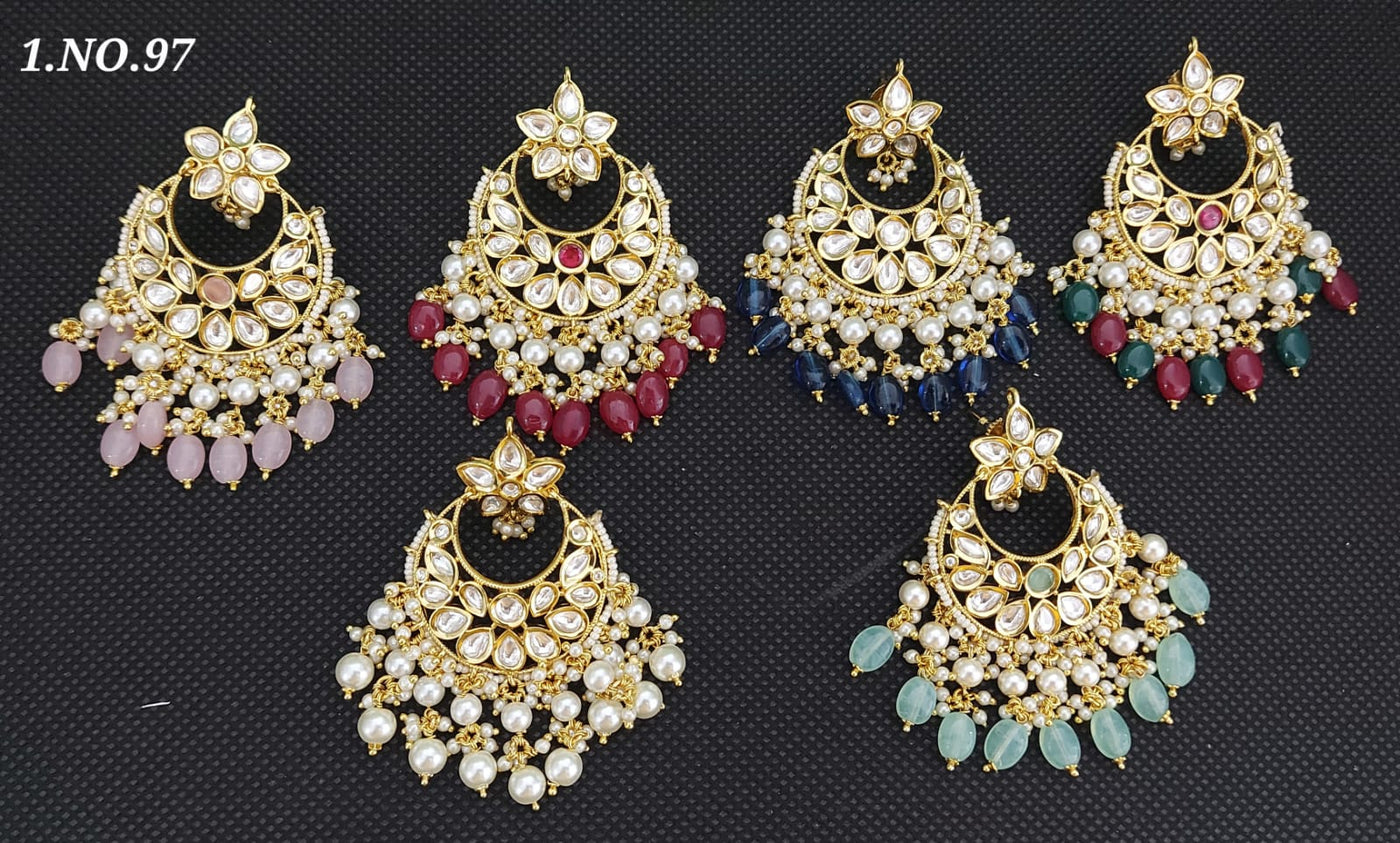 CHANDBALI EARRINGS WITH PEARLS AND BEADS
