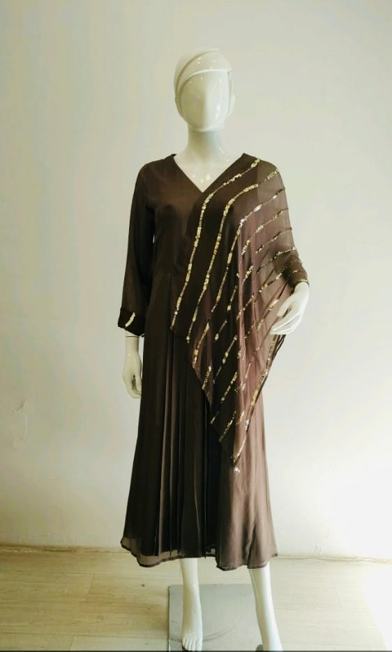 COFFE BROWN KNEE LENGTH GOWN
