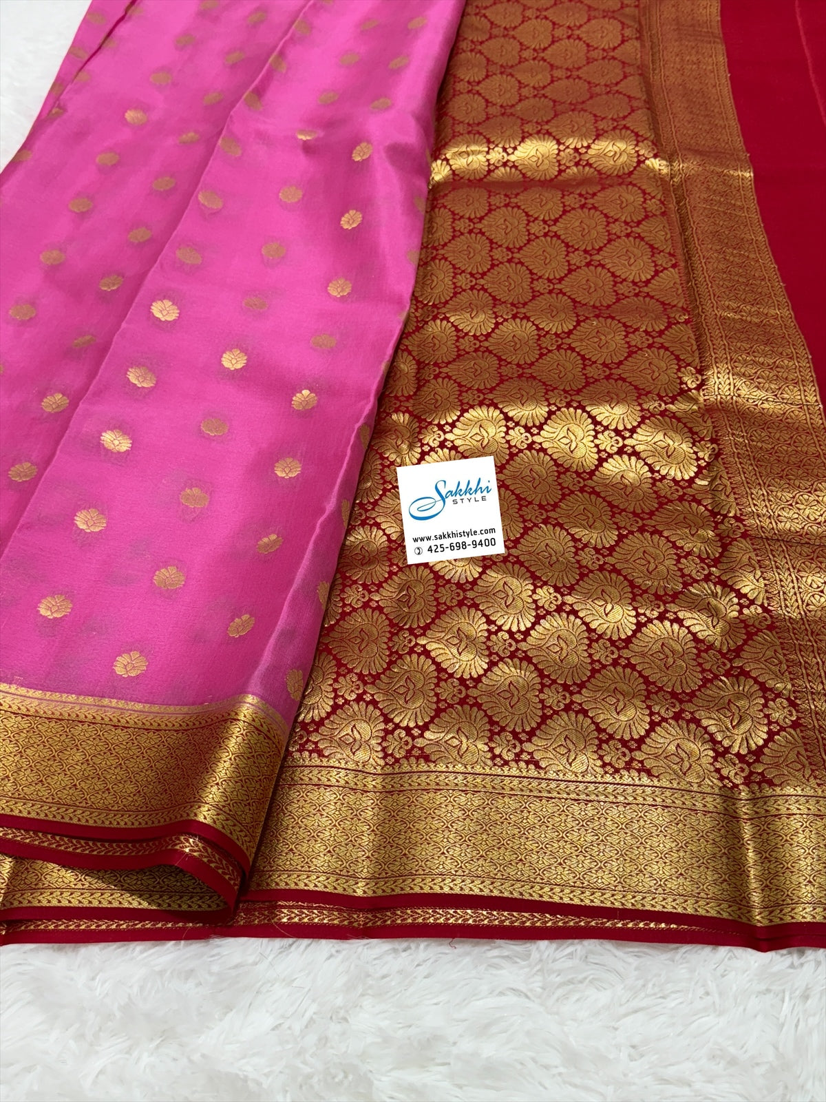 PURE MYSORE SILK SAREE IN BLEND OF LIGHT PINK AND MAROON HUES