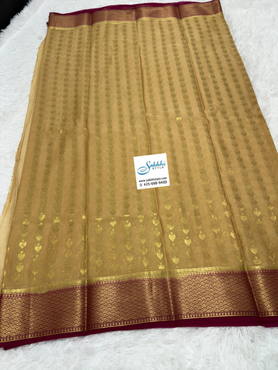 PURE MYSORE SILK SAREE IN BEIGE AND MAROON HUES