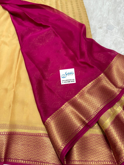 PURE MYSORE SILK SAREE IN BEIGE AND MAROON HUES