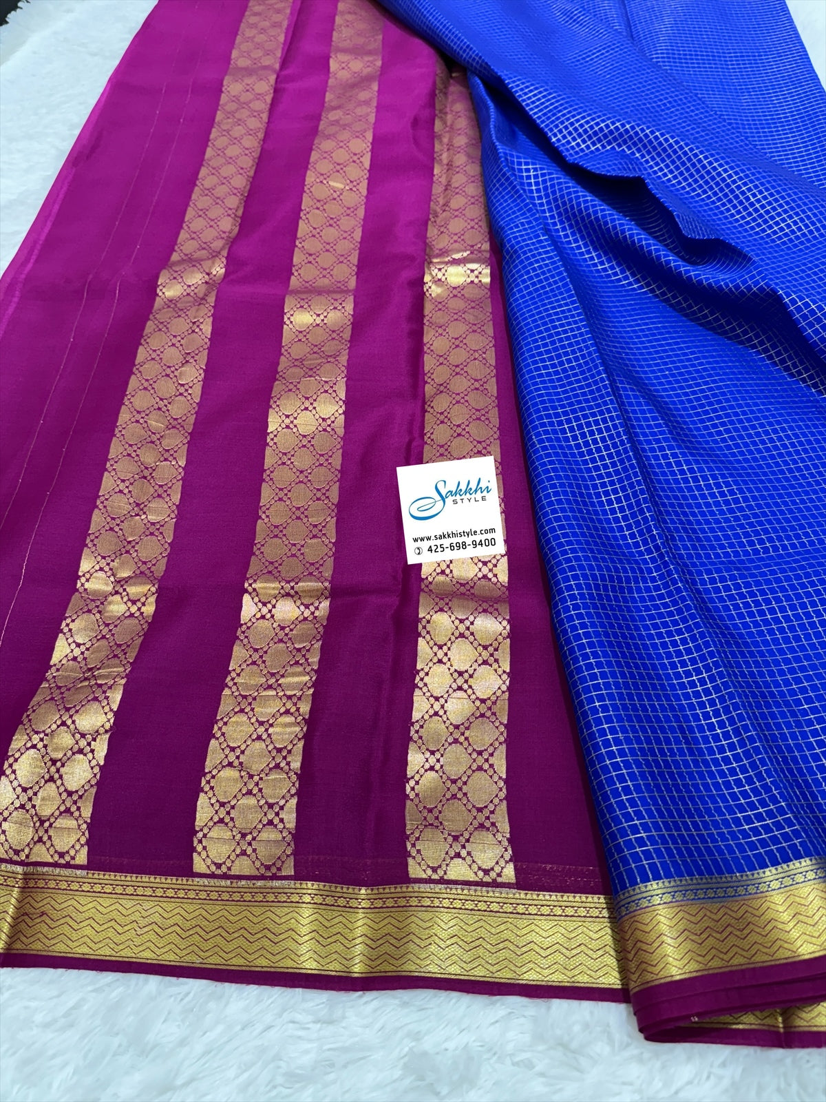 PURE MYSORE SILK SAREE IN BLEND OF ROYAL BLUE AND PURPLE HUES