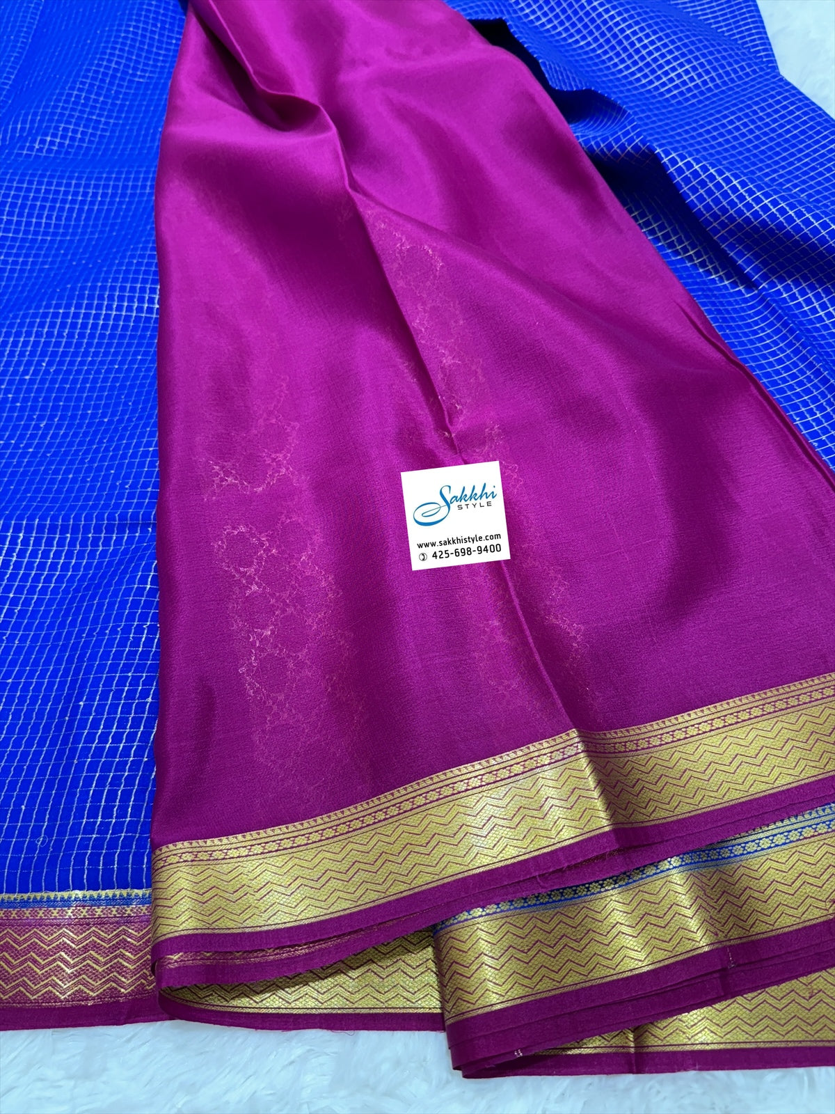 PURE MYSORE SILK SAREE IN BLEND OF ROYAL BLUE AND PURPLE HUES